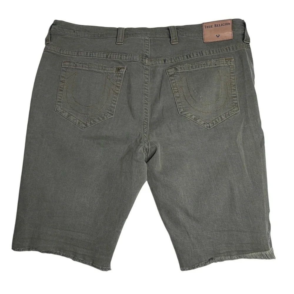 True Religion Ricky Relaxed Straight Cutoff Denim Shorts Olive Mens 42